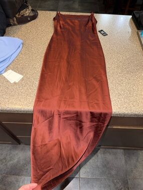 New Express Satin Slip Dress in Rust